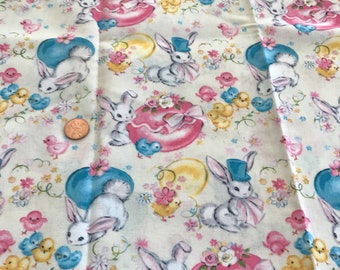 Retro Style Bunnies & Chicks Fabric