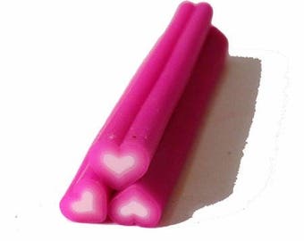 1 x heart fuschia polymer clay cane