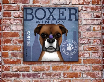 Boxer Wine company advertising style artwork on gallery wrapped canvasy by stephen fowler