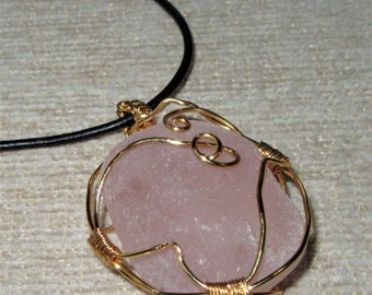 Wire wrapped rose quartz necklace