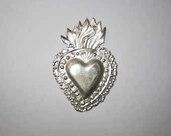Silver ex voto Sacred Heart Milagro 1920-40 Large Size