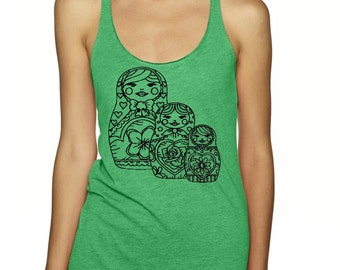 Nesting Dolls Shirt Womens Tank Top Cute Shirts Ladies Clothing Exercise Tops Active shirts for the gym Russian Stacking Doll Top