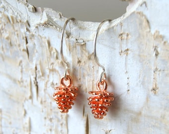 Rose Gold Pine Cone Earrings - Pinecone Charms