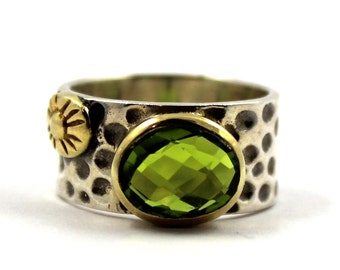 Antique vintage style genuine green peridot 2.85ct 925 sterling silver ring