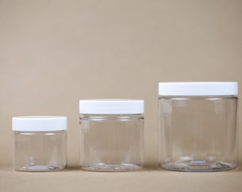 2oz, 4oz, 8oz Clear Plastic Containers for Slime, Craft Storage, Jar, BPA Free