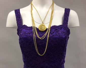 1980's Vintage Gold Multiple Chain Republique Francaise Coin Locket Necklace with Multiple Strands | French Coin Necklace