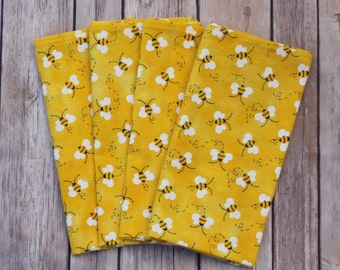 Set of Four, Six or Eight Honey Bees Napkins, Cotton Napkins, Cloth Napkins, Reusable Napkins, Mitered Edges