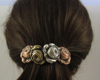 Roses French Barrette- Gifts for Gardeners- 80MM Barrette Clip