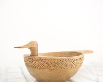 Hand Carved Wood Bird Bowl - Vintage Wooden Bowl - Carved Wood Bowl - Antique Wood Bowl