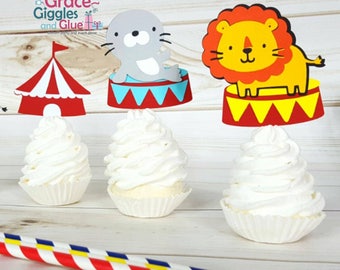 12 Circus or Carnival Cupcake Toppers, County Fair Cupcake Toppers