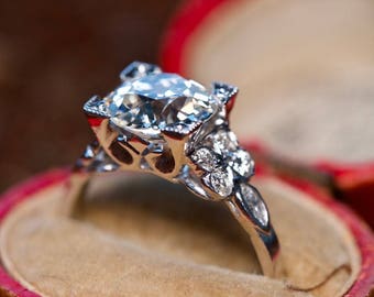 Antique Engagement Ring - 1930's 2.4 Carat Old European Cut Diamond W Diamond Accents - Art Deco Antique Platinum Engagement Ring - RS13145