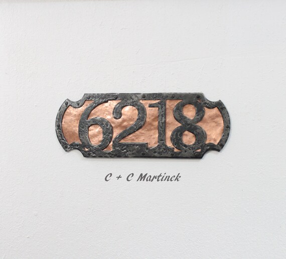Address number Custom House number hanging metal sign copper
