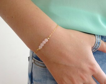 Rose quartz bracelet, Dainty gemstone bracelet, Beaded bracelet, Gold fill, Rose gold, Sterling silver, Bridesmaid bracelet, Wedding jewelry