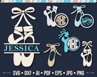 Ballet Shoes SVG Pointe Shoe SVG Princess Files Svg Little Ballerina Monogram Frame Svg Silhouette Dance Designs Cutting files Dxf Png Eps