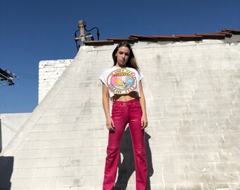 Vintage Boot-Cut Hot Pink Leather Pants