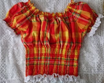Woman madras and smocked bodice