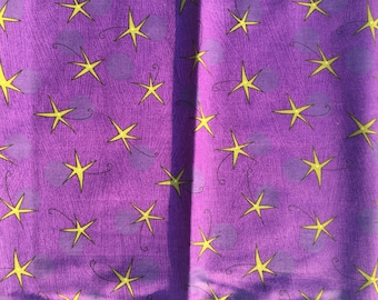 Vintage Cotton Fabric - purple stars polka dots star pattern childrens - retro - material