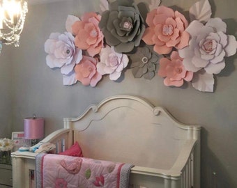 9 Piece Paper Flower Set, Bridal Decor, Wedding Decor, Large Paper Flower