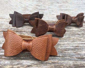 Leather Cuff Bracelet - Leather Bow - Chestnut Brown - Rustic - Pretty - Gift for Her - Medium- Leather Jewelry - by Stacy Leigh