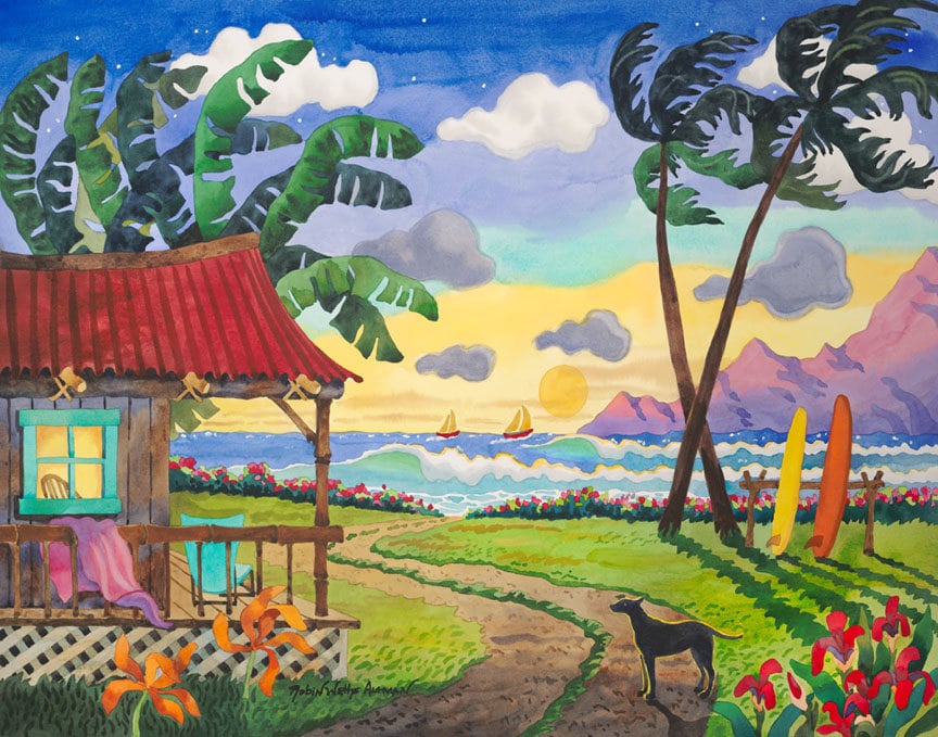 Hawaiian Hut Beach Bungalow Tropical Shack Surf Art