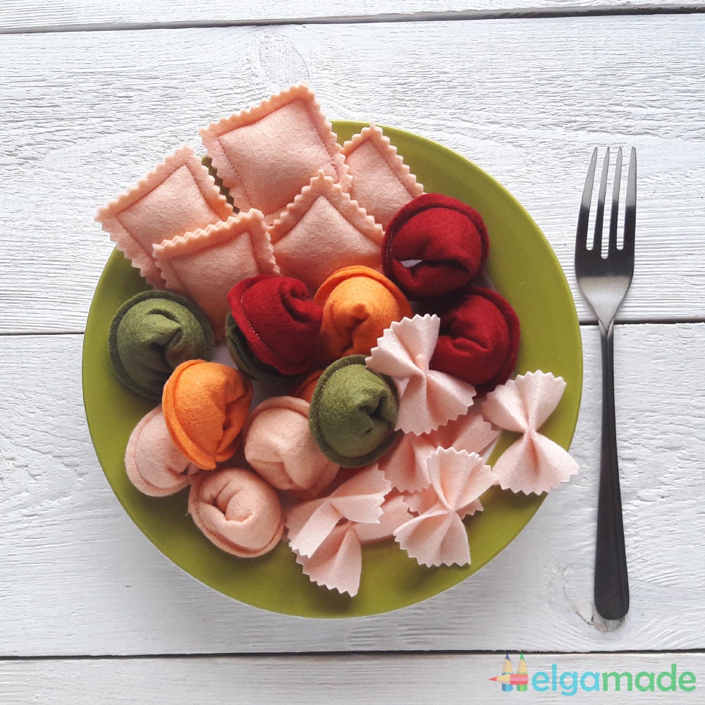 Felt Pasta Set Felt Play Food for kids Farfalle Noodles Bow