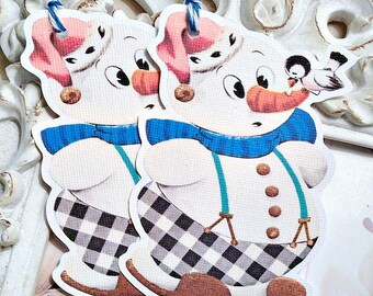 Retro Snowman Tags (6) Christmas Gift Tag-Snowman Gift Tag-Treat Tag-Let it Snow Tags-Snowman Favor Tag-Snowman Die Cut-Winter Gift Tag