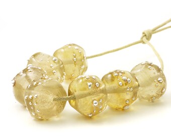 Pale Gold Glass Nuggets Lampwork Beads | Silver Wrapped Glass Bead Set | Handmade Lampwork Beads | UK SRA | Artisan beads