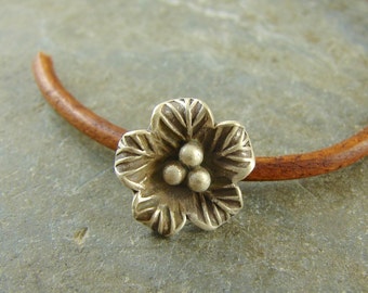 Tiny Flower Button - Hill Tribe Fine Silver - Perfect For Leather Wrap Bracelets - sbtfhtfs