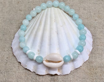beach jewelry, beachcomber bohemian bracelet, cowrie shell