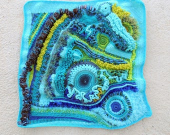 Free-form crochet wall hanging
