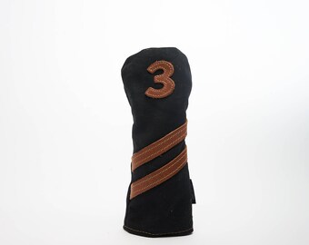 Personalized Handmade Golf Headcover in black, Golf club Head Cover, Waxed Canvas golf gifts for men