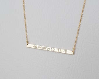 Skinny Coordinates Bar Necklace - Custom Coordinates Necklace - Personalized Latitude Longitude Jewelry PN29