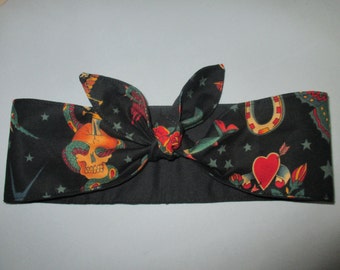 Head Scarf Rockabilly Pin-up Vintage Retro Style Head scarf Wrap Tie Black