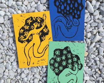 Card / Charlie's Angels / 10 x 15 / linocut