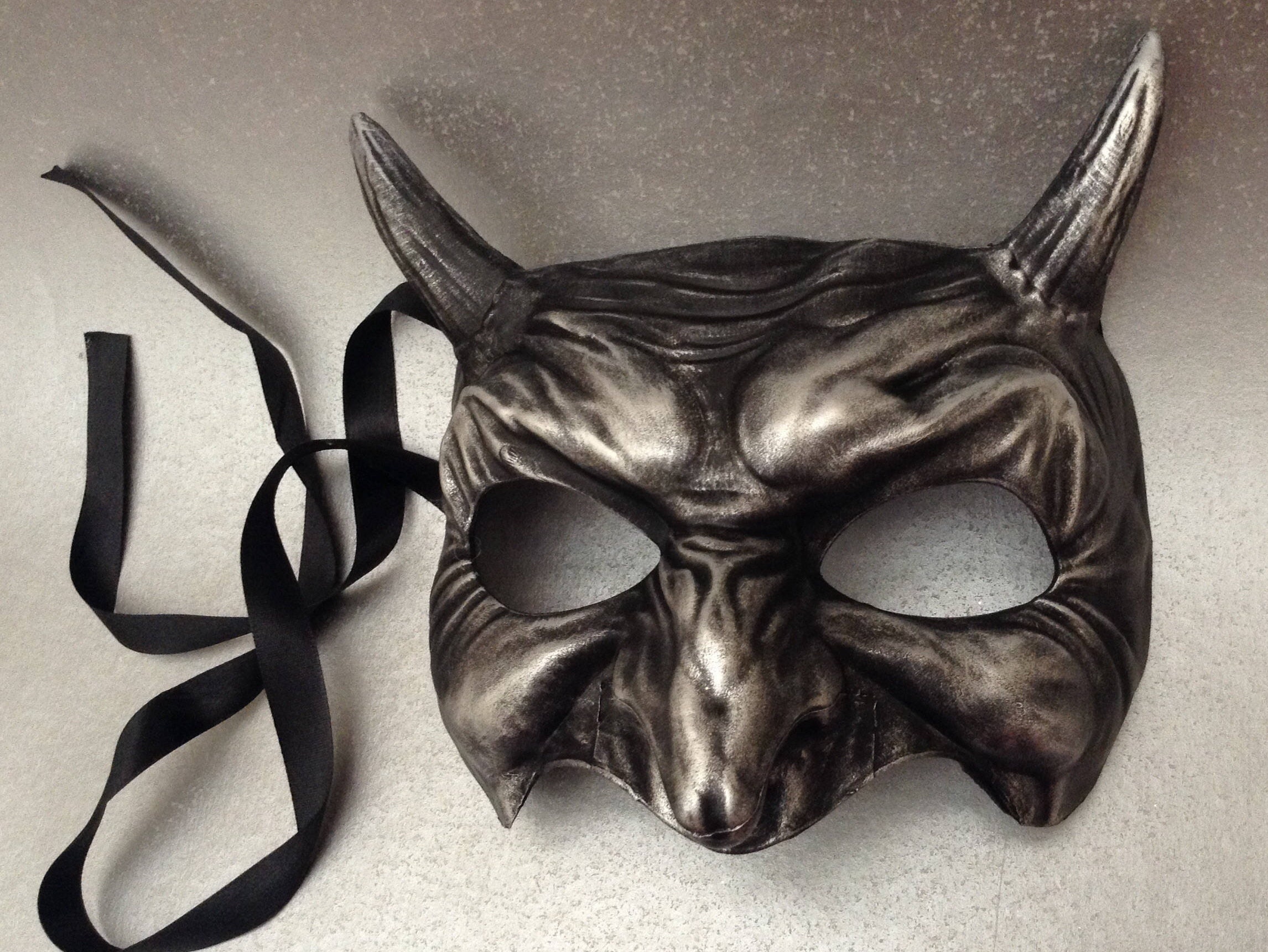 Half Face Silver Black Demon Devil Mask for Halloween