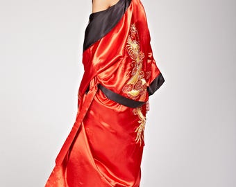 Kimono réversible style asiatique brodé dragon
