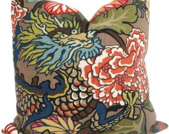 Schumacher Mocha Chai Ming Dragon Pillow Cover