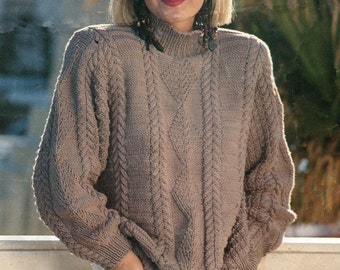 Ladies Knitting Pattern - Cable Knit Sweater - 28 to 42 inches