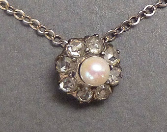 Antique Pearl and 8 Rose Diamond stick pin conversion