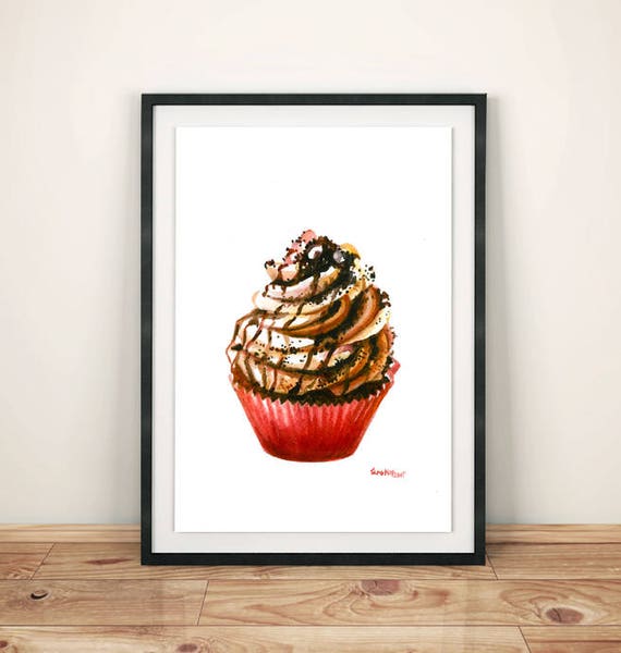 Sweet Cupcake Still Life Print Watercolor Painting Fine Art