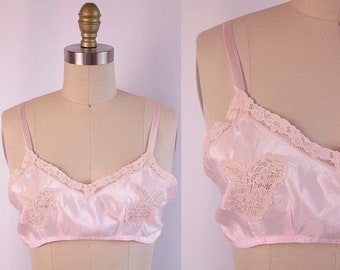 1920s Bra ~ 20s Pink Silk & Alencon Lace Flapper Bralette ~ Frilly and Feminine Boudoir Lingerie ~ Excellent Condition ~ Size 36 A