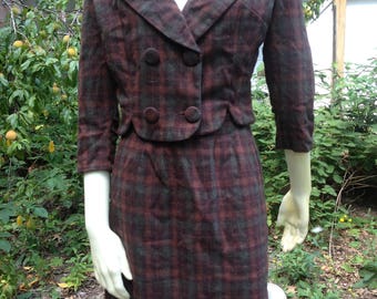 purple and green tweed wool suit - size small - vintage 1930s or 1940s
