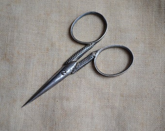 Antique Silver Sewing Scissors | Small Scissors | Sterling Silver Handle Scissors | Needlework Embroidery Scissors | Sewing Notions