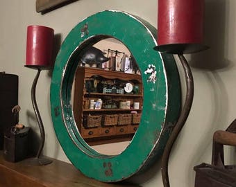 Reclaimed Small Round Metal Steel Industrial Mirror