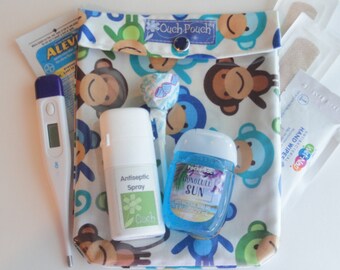 Medium Ouch Pouch Clear Front First Aid Organizer for Diaper Bag Car Purse Boo Boo's (5x7 Monkey) Day Care Baby Shower Gift
