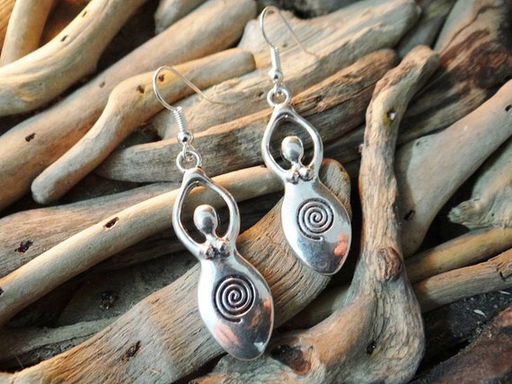 Spiral Goddess Earring Earrings Ear Ring Rings Drops Drop Dangle Dangles Pagan Wiccan Wicca Spiritual Protection Witch Witchcraft Magick