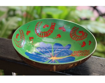 Coconut Bowl Tropical Hand Painted Decorative Bowl Multipurpose Wooden Bowl Handmade Coconut Shell Bowl (PC 15)