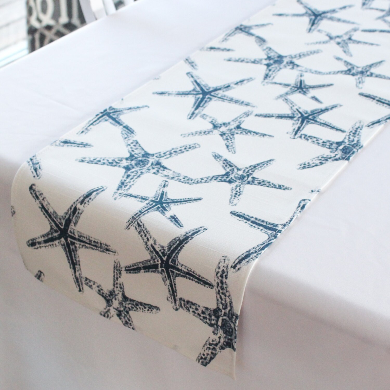 Navy starfish table runner Nautical decor Nautical table