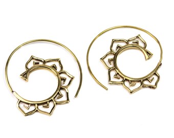 Lotus Mandala Brass Spiral Earrings Tribal Earrings Jewellery Free UK Delivery Gift Boxed BG1