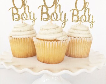 Oh Boy Cupcake Toppers / Oh Boy Cake Topper / Boy Baby Shower / Gender Reveal Party Decor / Sip and See / Baby Sprinkle / First Birthday